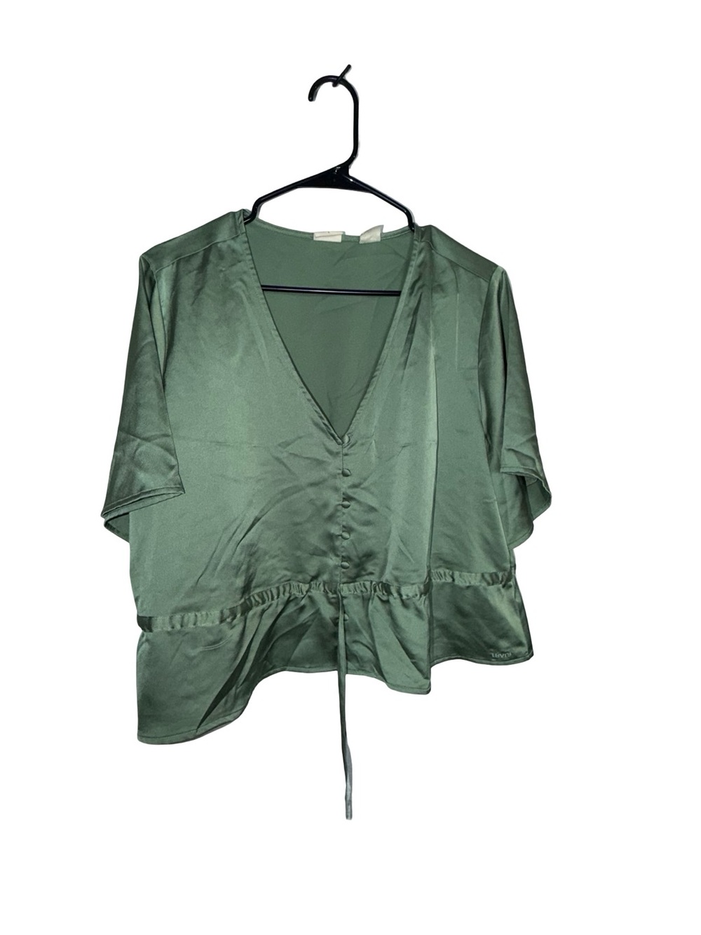 Levi's Olive Green Satin V-Neck Button-Front Blouse